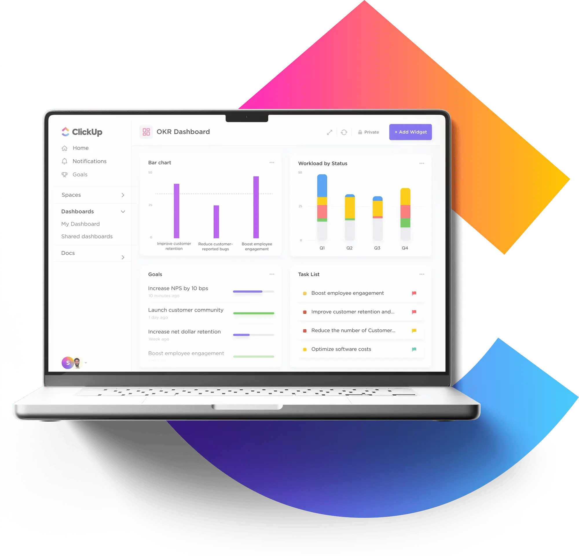 Dashboard ClickUp - Organização de projetos de Social Media